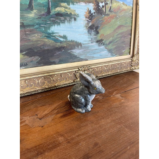 Vintage Hand-Carved Italian Alabaster Rabbit Sculpture With Veined Gray Finish.. For Sale In Seattle - Image 6 of 9