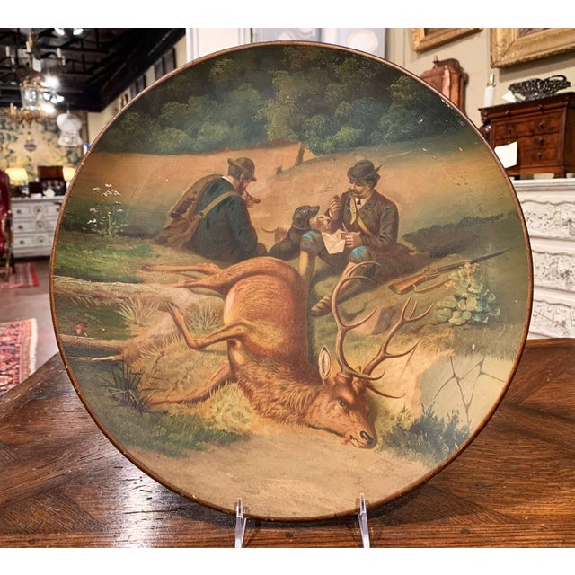 Early 20th Century Early 20th Century German Hand-Painted Ceramic Hunting Scene Wall Platter For Sale - Image 5 of 12
