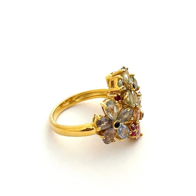Bochic "Orient" Vintage Ruby & Multi Fancy Sapphire Ring Set 18K & Silver, Size 7 For Sale - Image 4 of 18