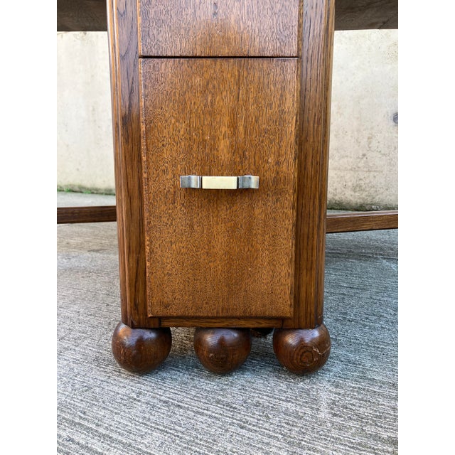 Large Oak Drop Leaf Dining Table with Long Drawers, 1940s For Sale - Image 4 of 10