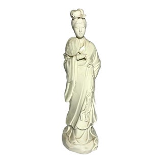 Early 20th Century Blanc De Chine Porcelain Figure of a Lady Holding a Fan, 10″ - Dehua For Sale
