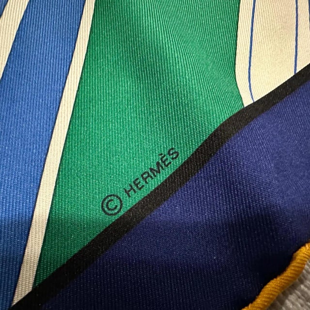 Green 1980s Equestrian Style Silk Carré Scarf Le Courses by Hermes For Sale - Image 8 of 10