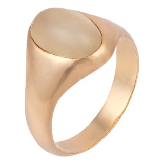 Vintage Moonstone Bezel Set 9k Yellow Gold Ring, Size 8.5 For Sale