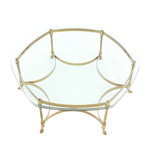 Vintage Mid Century Solid Brass Hoof Feet Glass Top Coffee Table Chairish