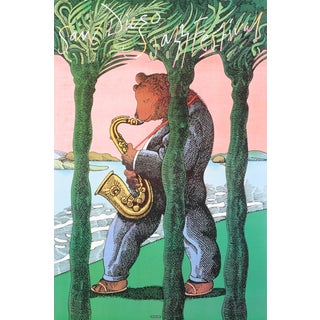 Milton Glaser San Diego Jazz Festival 36.75" X 24" Poster 1989 Pop Art Green For Sale