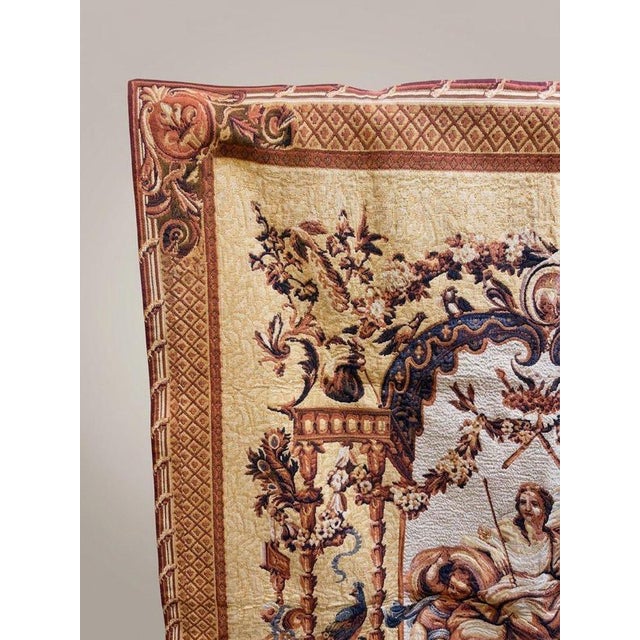 Elevate your space with this captivating 1970s jacquard loom wall tapestry, woven in a high-quality cotton-on-linen blend....