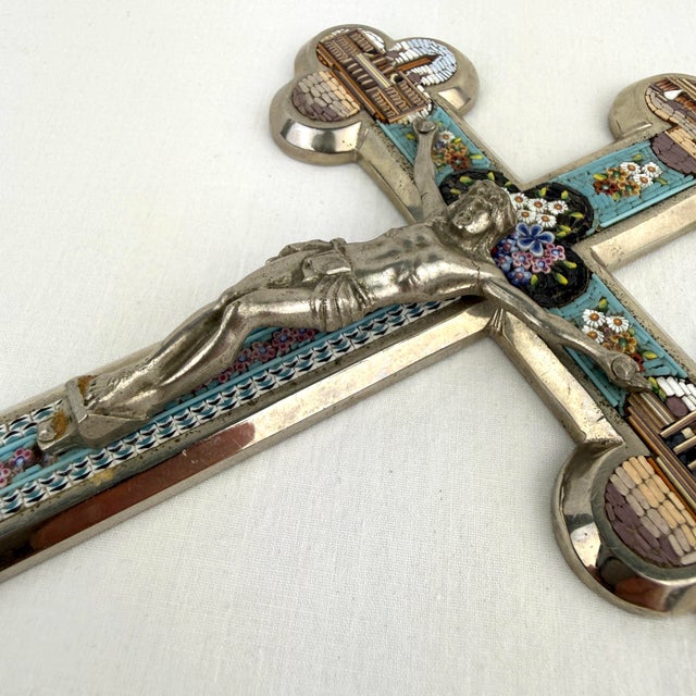 Antique Roma Micromosaic Wall Cross 8.25” For Sale - Image 10 of 12