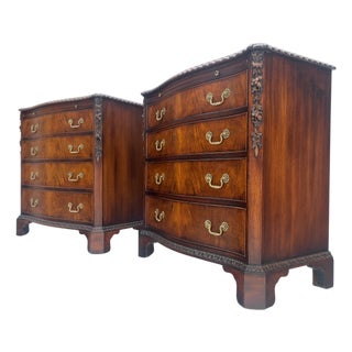 Pair Flame Mahogany Brass Pulls 4 Drawers Pull Out Trays Bachelor Chest Dresers For Sale