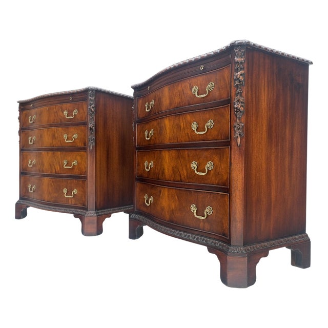 Pair Flame Mahogany Brass Pulls 4 Drawers Pull Out Trays Bachelor Chest Dresers For Sale