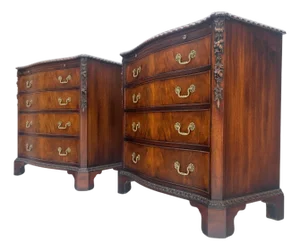 Pair Flame Mahogany Brass Pulls 4 Drawers Pull Out Trays Bachelor Chest Dresers