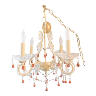 1920's Clear & Sienna Crystal & Murano Drop Chandelier For Sale