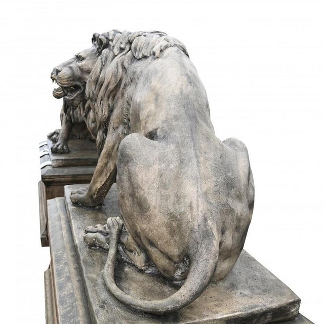 Lifesize Lion Gatekeeper Statues Stone Country House, Set of 2 For Sale - Image 9 of 16