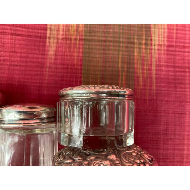 Glass Antique Sterling &Crystal Dresser Set For Sale - Image 7 of 13