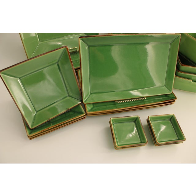 Pottery Barn Gorgeous Lot of Pottery Barn Asian Square Green Dinnerware Settings for 4 People - 24 pcs For Sale - Image 4 of 10