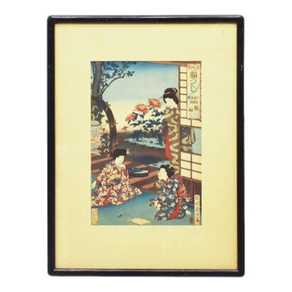 Late 19th Century Ukiyo-E Japanese Figurative Woodblock Print on Paper by Toyohara Chikanobu, Framed For Sale