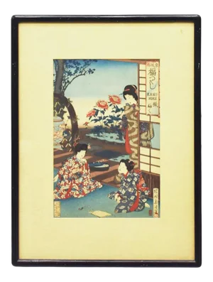 Late 19th Century Ukiyo-E Japanese Figurative Woodblock Print on Paper by Toyohara Chikanobu, Framed