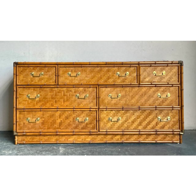Vintage Boho Dixie Parquet Rattan Dresser For Sale - Image 9 of 9