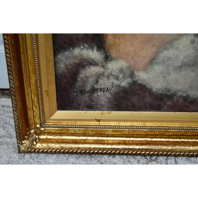 Textile J Bovgvereau Oil Painting Antique Canvas Portrait Fine Art Woman Gilt Frame Sign For Sale - Image 7 of 13