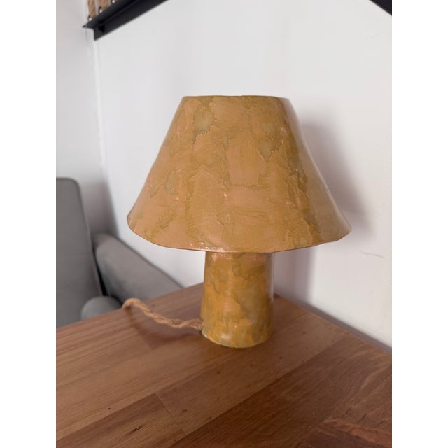 2020s Handmade Ceramic Table Lamp: Ochre Clay Lamp in Rustic Style, Mushroom Shape Lamp, Modern Minimalist Lighting, Contemporary Table Lamp For Sale - Image 5 of 7