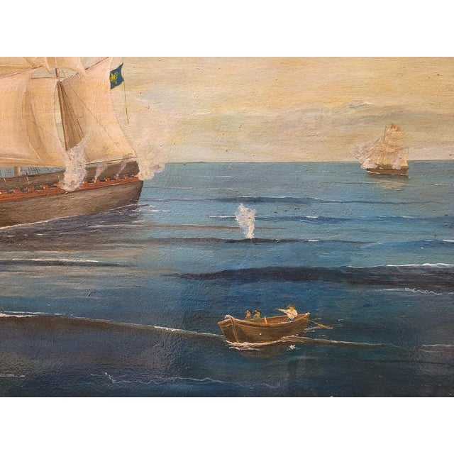 Blue French Artist, Naval Battle, 1800s, Oil on Board, Framed For Sale - Image 8 of 14