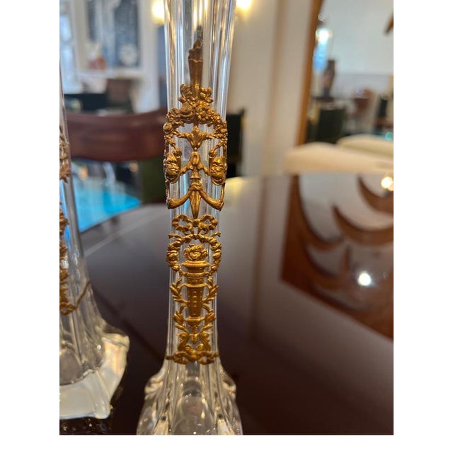 Glass Single Flower Vases attributed to Baccarat, 1890s, Set of 2 For Sale - Image 7 of 9