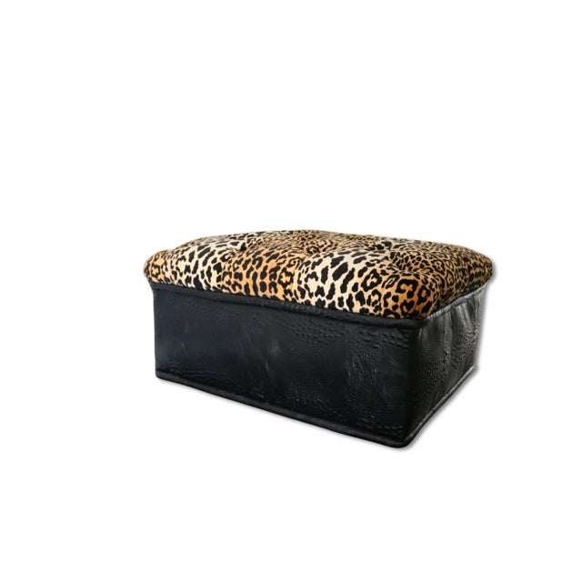 Late 20th Century Hollywood Regency Style Leopard Velvet Ottoman For Sale - Image 4 of 13