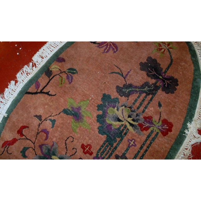 1920s h and made antique oval Art Deco Chinese rug 3' x 4.10' For Sale In New York - Image 6 of 8