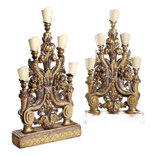 Baroque Carved Wooden Torchlights, Set of 2 For Sale