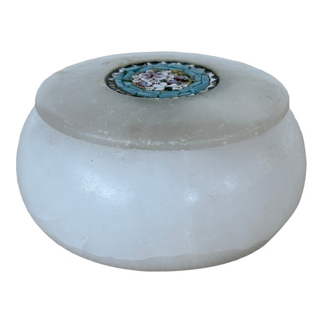 Antique Micro Mosaic Grand Tour Italian Alabaster Lidded Jar / Box For Sale