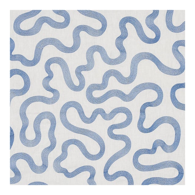 Sample - Schumacher Riley Embroidery Fabric in Navy on Ivory For Sale