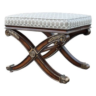 Ethan Allen Neoclassical Bench With Upholstered Seat For Sale