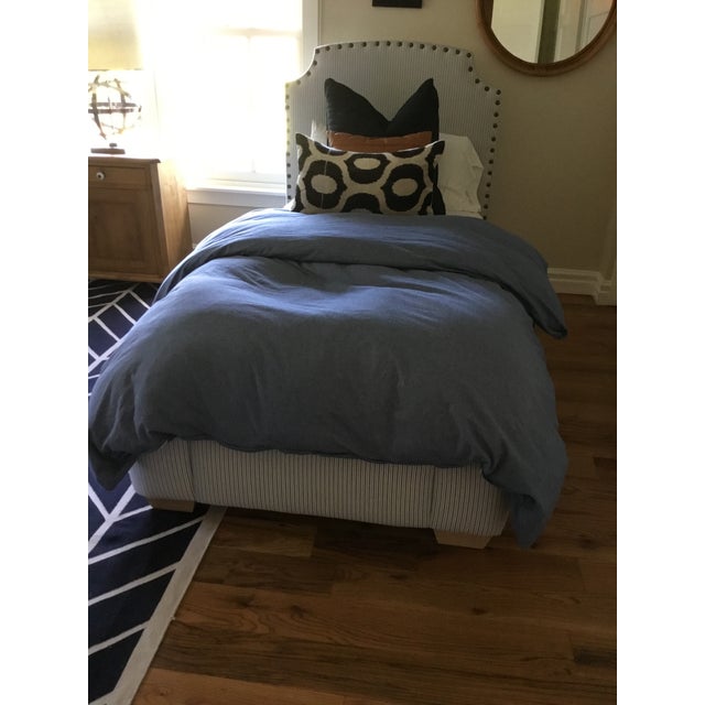 Blue Twin Blue Pinstriped Bed Frames For Sale - Image 8 of 13