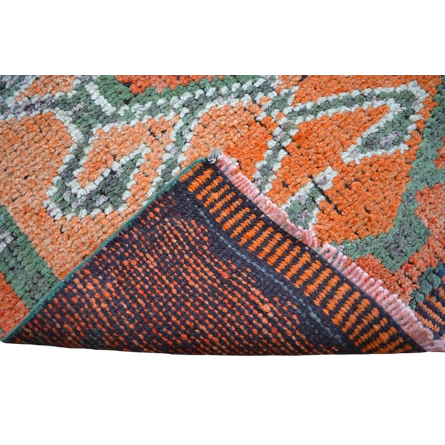 Mythological Runner Rug Hand-Knotted 2'9"x9'6" Vibrant Orange Turkish Rug Kitchen Runner Extraterrestrial Motif For Sale - Image 13 of 14
