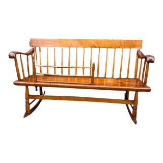 19th Century Antique Mini American Pine Rocker Bench For Sale