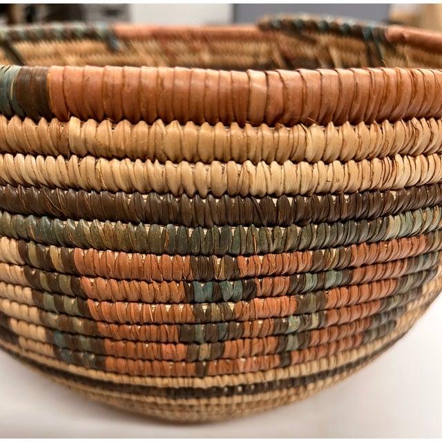 Shabby Chic Vintage African Geometric Woven Basket For Sale - Image 3 of 10