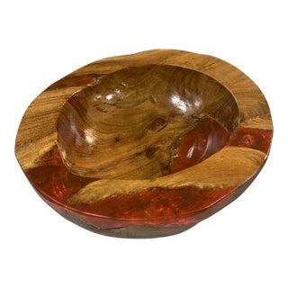 Early 21st Century Balinese Teak Wood Resin Bowl For Sale