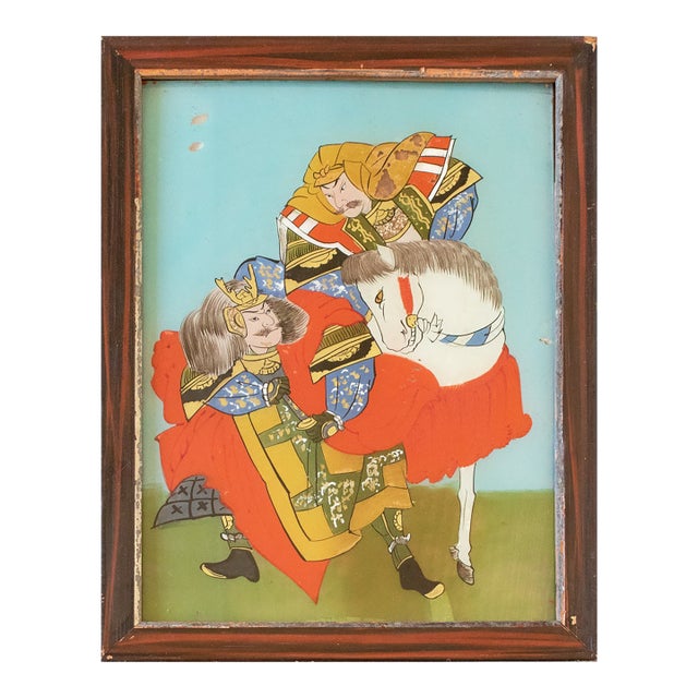 Late Meiji to Tisho Era Antique Japanese Reverse Glass Painting For Sale