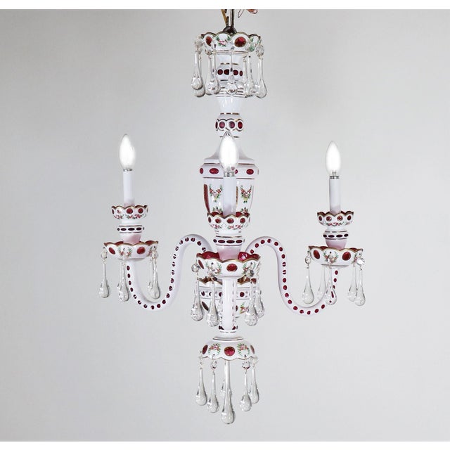 Mid-Century Modern Circa 1930 Czechoslovakian Chandelier With Cranberry and White Overlay For Sale - Image 3 of 12