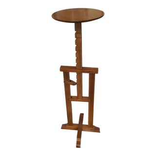 Vintage Maple Wood Adjustable Height Ratchet Pawl Candle Stand Cross-Base For Sale
