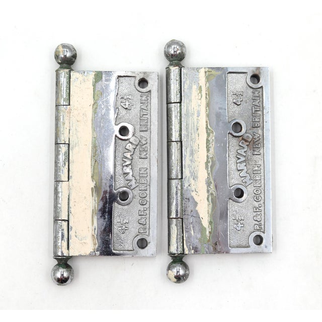 Mid 20th Century Pair of Antique 4.5 X 4.5 In. Nickel Plated Brass Corbin Door Hinges For Sale - Image 5 of 5