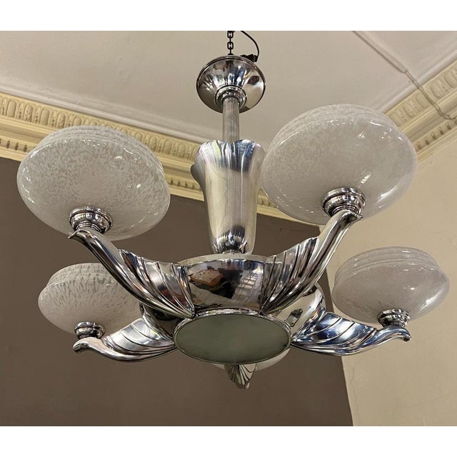 Art Deco Streamline Chandelier Verrerie De Clichy, 1935 For Sale - Image 10 of 16