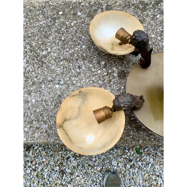 1930s Art Deco Candleholder with Lion Statues in Bronze and Abalaster, 1930s For Sale - Image 5 of 18