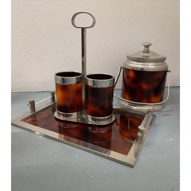 Rare and stunning bar wine set ice bucket or wine / champagne cooler with handle, tray cwith handles and wine holders...
