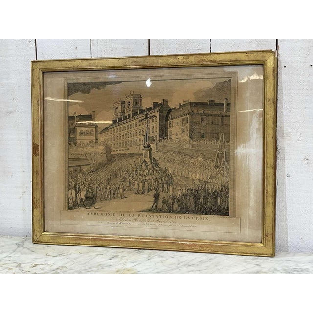 19th-century engraving: ceremony of the planting of the cross, rennes, february 14, 1817 - by logerot (1776-1844) - 61.5 x...