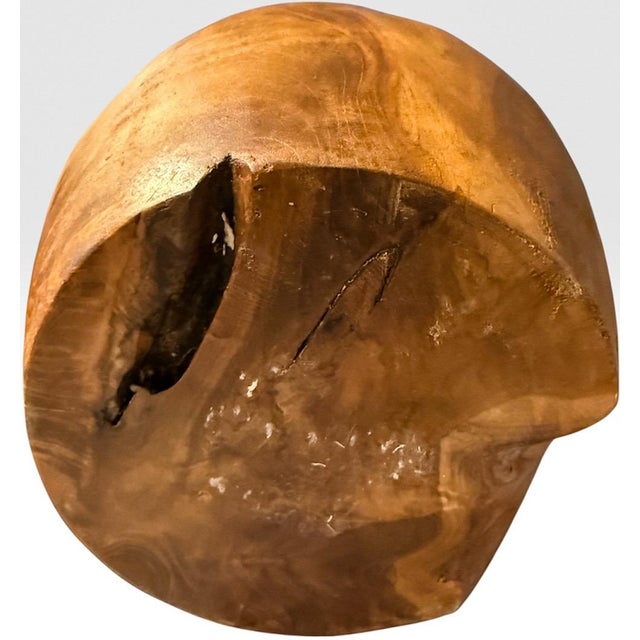 Handcrafted Wabi Sabi Turned Teak Root Wood Urn Vessel With Organic Natural Knots and Voids For Sale - Image 13 of 14