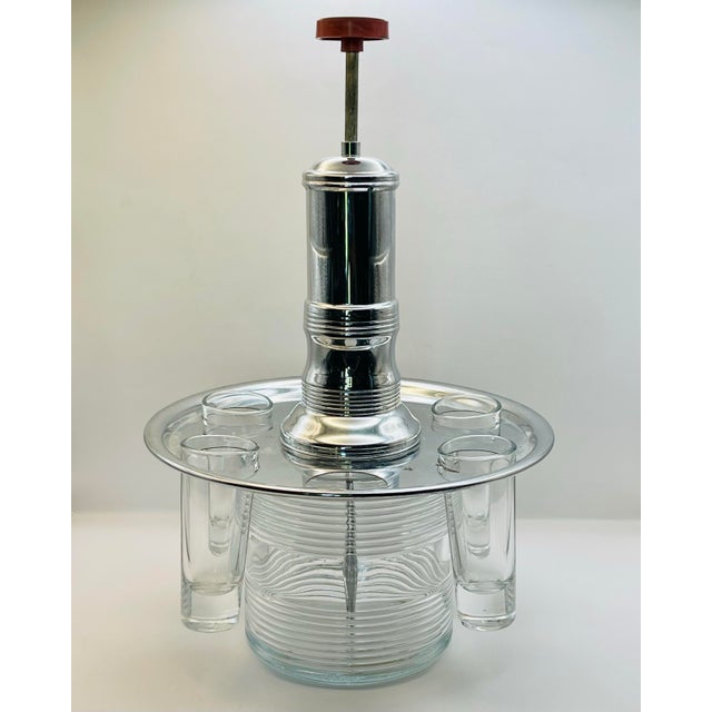 1950’s Chrome & Glass Drinks Dispenser Pump With Four Clear Glasses For Sale In Jacksonville, FL - Image 6 of 12