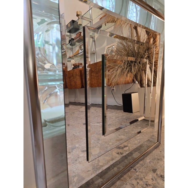 Glass Vintage Op Art Postmodern Stacked Wall Mirror For Sale - Image 7 of 9