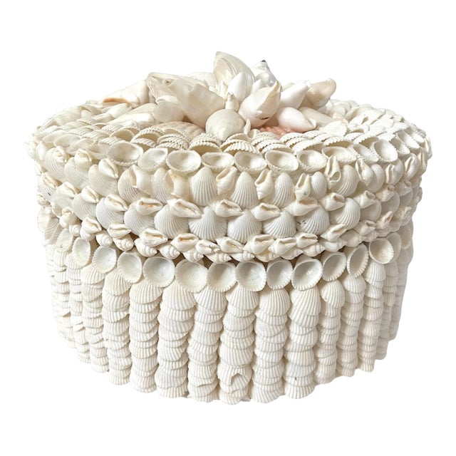 Shell Nautical Round Trinket Decorative Box Large With Lid. 10” Philippines For Sale