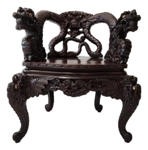 19th Century Japanese Meiji Era Hand-Carved Dragon Throne Armchair