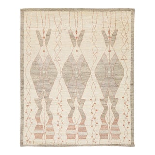 Hand-Knotted Modern Moroccan Tribal Wool Rug – Earthy Geometric Tones For Sale